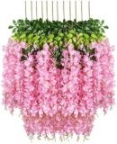 Truvic Artificial Wisteria Hanging Flower Vines, Pink, Pack of 6