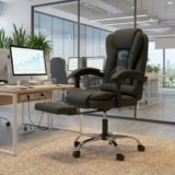 Casa Copenhagen Italia Leatherette Office Chair for Work | Boss Chair, Ergonomic Executive, Luxurious Cushioned Arms & Seat, 2 Point Back Massager, Adjustable Leg Rest, Heavy Duty Metal Base (Black)