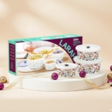Larah by Borosil Lupin Storage Bowls with Lids, 400 ml+800 ml+1.2 L, 3 Opal Glass Containers with Lid, Airtight Container Set for Kitchen, Microwave Safe Containers, Dishwasher Safe Kitchen Containers
