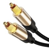 Cablecreation Toslink Male To Male Digital Optical Spdif Audio Braided Fiber Cable With Metal Connectors For Television (Black, Gold, 15.2 Meters)