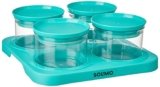 Amazon Brand – Solimo Airtight Plastic Storage Container Set, With 4 Containers (500ml) & Serving Tray, Blue