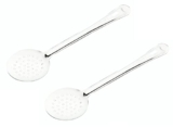 Signoraware Elite Stainless Steel Skimmer/Deep Fry Jharni | Durable & Heat Resistant | Stain & Odorless| Ideal for Straining Puris, Nugget, Rice & Pakodas from Hot Oil (Size 34cm | Setof2 | Steel)