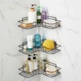 Amazon Basics Self-Adhesive Corner Shelf | No-Drill, Wall-Mounted Organizer for Bathroom, Kitchen & Living Room – Premium Rust Proof GI Metal, 27 x 27 x 6 cm, Black, Pack of 3