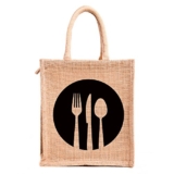 H&B Men’s Jute Work Tote Tiffin Bags With Zip For Lunch (Medium Size, Print: Dine 3, Beige, Size: 11X9X6 Inch).