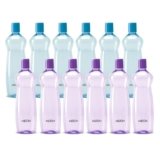 MILTON Pacific 1000 Water Bottle 1 Litre each, set of 12, Purple and Sky Blue I PET Food Grade I BPA Free, Leak Proof I Wide Mouth, Easy To Clean I Fridge Bottles for Home, Office, Gym