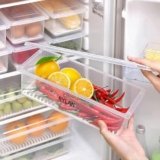 Claiez Fridge Storage Boxes (Pack of 3), Fridge Organizer with Removable Drain Plate Tray Keeps Fruits, Vegetables, Meat, Fish Fresh Longer (1500 ML)