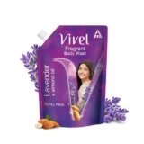 Vivel Fragrant Body Wash, Lavender & Almond Oil Shower Gel, 350 ml Supersaver Refill Pouch, Moisturizing Bodywash, Soft & Smooth Skin, Effective Cleansing, For Women & Men