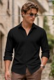 TokyoTrends Men Solid Casual Black Shirt