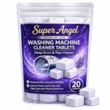 Super Angel Lavender-scented 20 Pcs Washing Machine Deep Cleaner Descaler Tablets for All Front and Top Load Machines, with Descaling and Stain-Removing Power
