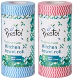 Amazon Brand – Presto! Non-Woven Kitchen Towel Roll | 80 Pulls (Pack of 2) | Size: 23 x 21 cm | Wavy Pattern (Red & Blue) | Washable and Reusable | Highly Absorbent | For Daily Use