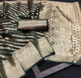 Navanari Woven Bollywood Organza Saree(Dark Green)
