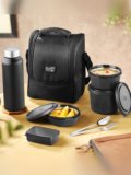 Classic Essentials Supreme Microwave Safe Set of 5 with Bottle|Bag & Cutlery 5 Containers Stainless Steel Office Lunch Box(1250 ml, Microwave Safe)
