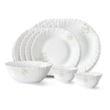 Larah by Borosil Ingot Fluted Series Opalware Dinner Set | 13 Pieces for Family of 4 | Microwave & Dishwasher Safe | Bone-Ash Free | Crockery Set for Dining & Gifting | Plates & Bowls | White