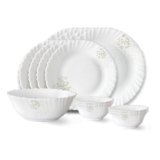 Larah by Borosil Ingot Fluted Series Opalware Dinner Set | 13 Pieces for Family of 4 | Microwave & Dishwasher Safe | Bone-Ash Free | Crockery Set for Dining & Gifting | Plates & Bowls | White