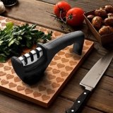 Homica Manual 3-Stage Knife Sharpener Tool – Advanced Kitchen Knife Sharpening System for Steel Knives – Professional Handheld Knife Sharpener for Restoring, Honing & Polishing Blades