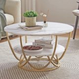 Online Decor Shoppee Aaira crafts Round Modern Marble Design Coffee Table for Living Room Engineered Wood Coffee Table(Finish Color – White, Pre-assembled)