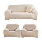 B BESTILO Sofa Cover 3 Seater and 2 Seater Fully Covered Universal 5 Seater Sofa Cover Non-Slip Sticky Elastic Stretchable Sofa Set Imported Slipcover (5 Seater, Cream Emboss)
