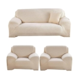 B BESTILO Sofa Cover 3 Seater and 2 Seater Fully Covered Universal 5 Seater Sofa Cover Non-Slip Sticky Elastic Stretchable Sofa Set Imported Slipcover (5 Seater, Cream Emboss)