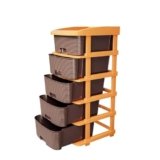 TEX-RO Plastic Modular Drawer Storage Chest Of Drawers Organizer Storage Box, Large Stomo Racks For Multipurpose Anti-slip Shoes Organizers | Brown | 5 Layer