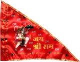 Shevin® Red Hanuman Ji Flag for Home Temple Jai Shree Ram Jhanda Triangle Outdoor/indoor with Gota Work Pataka for Home Navratri Dhwaj Pack of 1 Piece ||SC474
