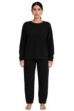 KOTTY Women’s Coral Fabric Zinc Black Winter Set (Black,L)-KTTWINTERSET165L