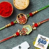 eCraftIndia Set of 2 Ganesha Om Rakhis | Best Bro Ever Fridge Magnet | Roli Chawal Pack | Designer Rakhi for Brother Bhaiya Bhai Bhabhi Kids
