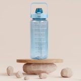 RABBY 2L Motivational Water Bottle for Kids & School Use | Time Marker, BPA-Free, Leakproof Straw Lid, Carry Strap | Plastic Water Bottle for Travel, Sports, Gym, Office (Sky Blue 1Pcs)