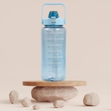 RABBY 2L Motivational Water Bottle for Kids & School Use | Time Marker, BPA-Free, Leakproof Straw Lid, Carry Strap | Plastic Water Bottle for Travel, Sports, Gym, Office (Sky Blue 1Pcs)