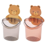 TEZURTH Pack of 1 Toothbrush Holder Plastic Stand for Toothpaste, Comb, Brush, Cream,Razor Holder Lotion Kids Bathroom Cup Drain Waterproof Sturdy Self Adhesive,Teddy Bear – BZ4655
