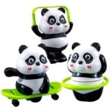 Cute Panda Action Toy Set for Kids, 3 PCS Moving Play Figures with Skateboard, Hula Hoop and Jump Rope, Interactive Indoor Activity Gift for Boys and Girls Age 3+