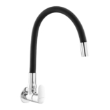Amazon Basics Flexible Spout Kitchen Faucet | Cold-Only Single Lever Sink Tap with 360 Degree Swivel and Bendable Spout | Kitchen Use | Black and Chrome