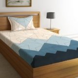 Fashion String 144TC Microfibre Abstract Geometric Line Art Single Bedsheet with 1 Pillow Cover