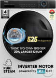 Haier 8 kg 聽5 Star with Powered by AI-DBT, PuriSteam, 525 mm Super Drum, Inverter Motor, Inbuilt Heater, Washer Fully Automatic Front Load Washing Machine Black, White(HW80-IM12929C)
