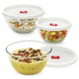 Borosil 750ml + 1 L + 1.5L (3pc) Serving & Mixing Bowl Set | Made in India Borosilicate Glass Bowl for Kitchen & Dinning | Bowl for Mixing Dough, Salad, Batter | Microwave & Dishwasher Safe | Clear