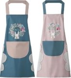 Homica Waterproof Kitchen Chef Apron with Pockets, Floral Wreath Design, Blue and Pink, Waterproof, Adjustable Neck Strap, for Adult, Assorted – pack-1