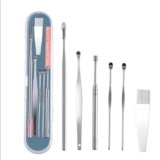 DME SALES Ear Cleaning Kit Steel Ear Cleaner Reusable Ear Wax Remover Tool Kit Set With Storage Box, 6 Pcs Stainless Steel Earpick Set, Spiral Ear Curette for Home & Travel