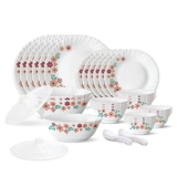 Larah by Borosil Ayana Silk Series Opalware Dinner Set | 35 Pieces for Family of 6 | Microwave & Dishwasher Safe | Bone-Ash Free | Crockery Set for Dining & Gifting | Plates & Bowls | White