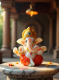 Jbn JBN-Gan-OrangeDhoti 6.5 cm Religious Idol & Figurine(Marble, Multicolor)
