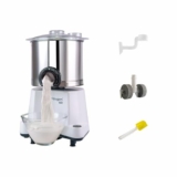 SmartFingers Comfort + Table Top Wet Grinder 230V, 2 Liter, White | Hands-Free Batter Dispenser | Top Wiper, 150W Motor | 5 Years Warranty | AISI 304 Food-Grade SS Cylindrical Drum