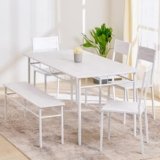 Home Centre | Helios Lia | Engineered Wood | 6 Seater Dining Table Sets | Brown | 1 Table with 4 Chair and 1 Bench | 1 Year Warranty