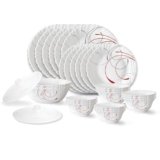 Larah by Borosil Boro Fluted Series Opalware Dinner Set | 28 Pieces for Family of 6 | Microwave & Dishwasher Safe | Bone-Ash Free | Crockery Set for Dining & Gifting | Plates & Bowls | White