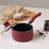 Cello Crown Induction Base Non Stick Saucepan with Glass Lid 1.5 Liter, Maroon