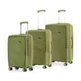 LAttitude By Provogue Core Set of 3 Trolley Bags Cabin + Medium + Large Polypropylene Hard Suitcase, 8 Spinner Wheels, Recessed Number Lock, Luggage for Men & Women Moss Green/Lunar Yellow