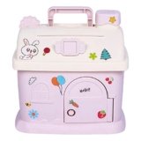 WISHKEY House Shaped Kids Piggy Bank with Lock & Key, Coin and Cash Saving Box, DIY Stickers, Portable Handle, Durable ABS Plastic Gift for Boys & Girls Pink