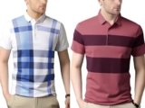 Noble Monk Men’s Letter Print Regular Fit T-Shirt (T344HS-WHSB-T428HS-PKWM_White Sky Blue_Pink Wine Melange