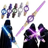 GREMOXA Fire Spin Sword Double-Edged Lightsaber Toy with 7-Color LED Lights & Sound Role-Play for Kids Battles 360° Rotating