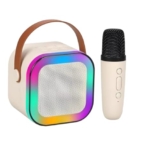Magicwand® K12【USB-C-Charging ⦗Biege⦘ 1 Mic】 Kids Wireless Bluetooth Speaker with Karaoke Microphone & RGB LED Lighting for Kids
