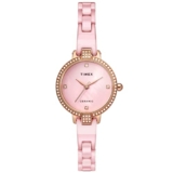 TIMEX Analog Watch for Women with Mother of Pearl Pink Round Dial & Pink Ceramic Bracelet Band Water Resistant Women’s Wrist Watches – TWEL15701