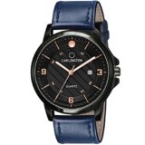 Carlington Analog Watches for Men with Leather Strap – CT 1050, Black dial, Blue Band.