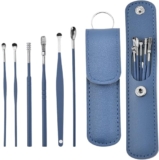 TEMPERIA Ear Wax Cleaner & Removal Tool Kit | Deep Cleaning | Set of 6 Different Spoons & Spiral Tools with Storage Bag | Blue Colour (RW116)
